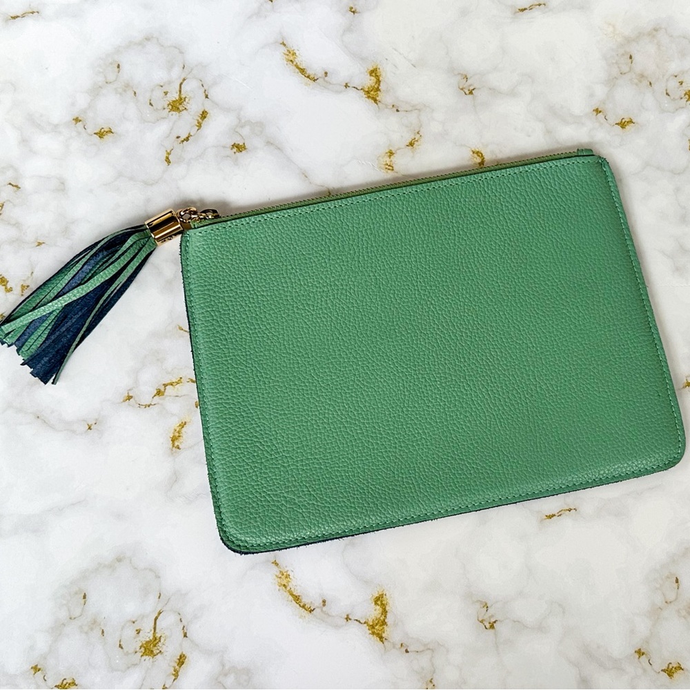 Gi New York Leather Cosmetic Bag Clutch Pouch Purse in Green
